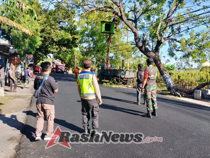 Antisipasi Potensi Bencana, Babinsa Kalianget Turun Tangan Amankan Penataan Pohon di Jalan Utama.