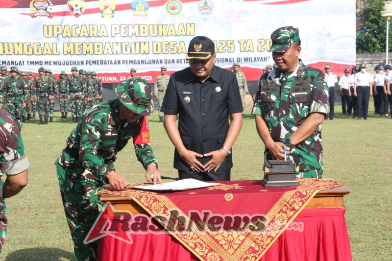 Bersama Rakyat, TNI Kuat, Danrem, Bupati Gianyar dan Dandim Gianyar Satukan Langkah di TMMD Ke-125