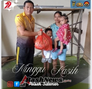 Dalam Giat Minggu Kasih, Kapolsek Sidemen Serahkan Sembako Kepada Masyarakat Kurang Mampu