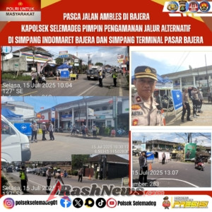 Kapolsek Selemadeg Pimpin Pengamanan Jalur Alternatif, Pasca Jalan Ambles di Bajera