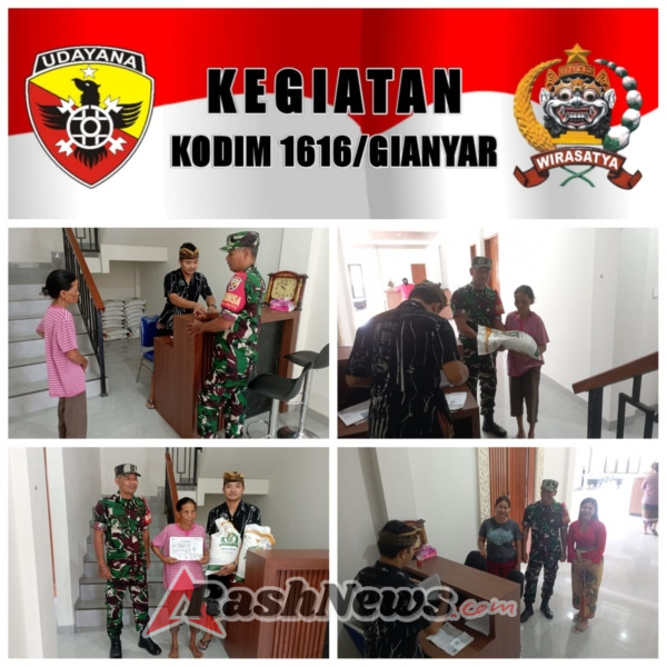 Babinsa dan Aparat Desa Pejeng Kawal Penyaluran Beras Bantuan untuk Warga Kurang Mampu