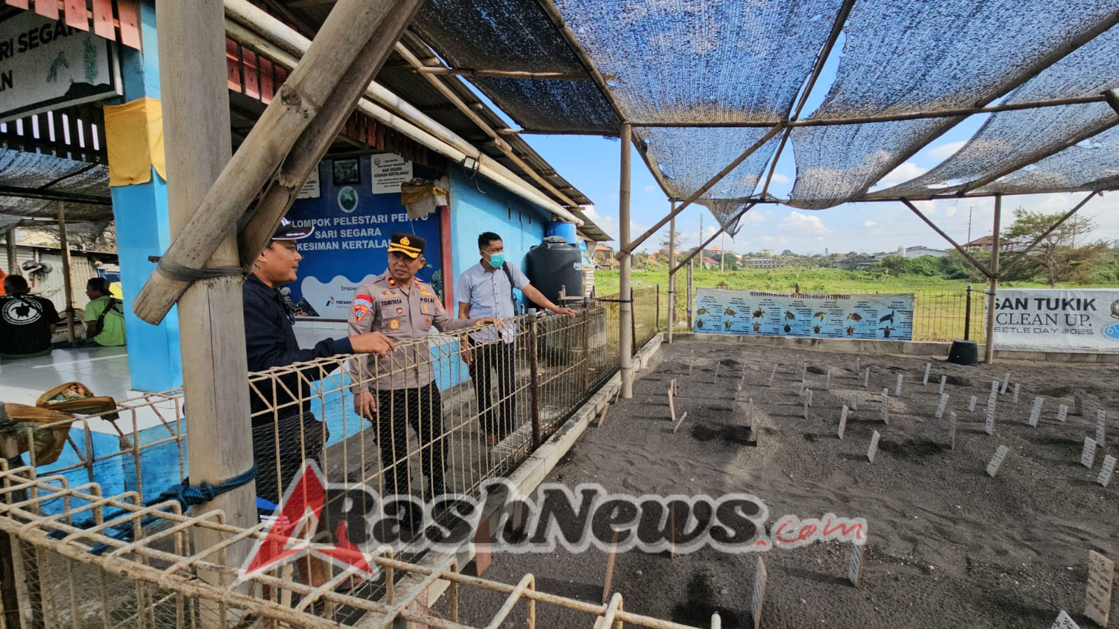 Dukung Kegiatan Konservasi, Kapolsek Dentim Sambangi Penangkaran Penyu dan Lepas Tukik ke Laut