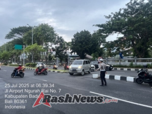 Satlantas Polres Bandara Pengamanan Pagi di Kawasan Strategis Jalur Ngurah Rai