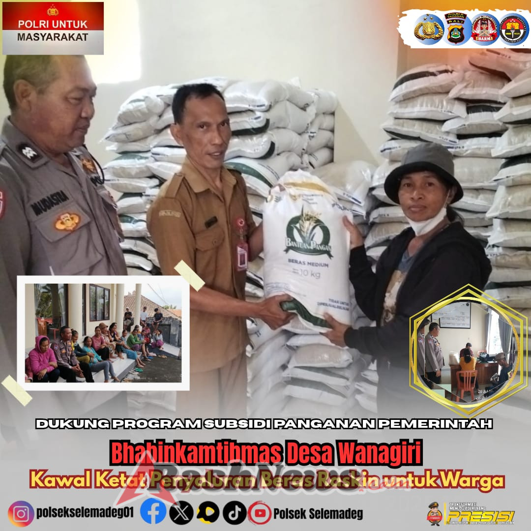 Bhabinkamtibmas Desa Wanagiri Kawal Ketat Penyaluran Beras Raskin untuk Warga