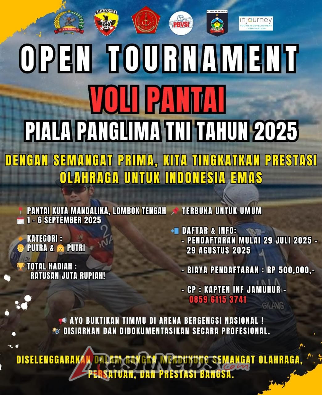 TNI Gelar Turnamen Voli Pantai Terbuka di Mandalika, Atlet Se-Indonesia Siap Adu Prestasi