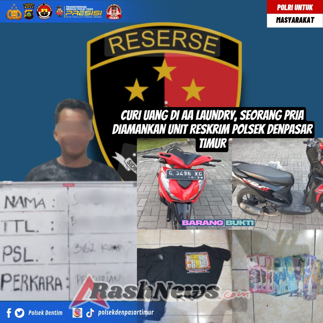 Curi Uang di AA Laundry, Seorang Pria Diamankan Unit Reskrim Polsek Denpasar Timur