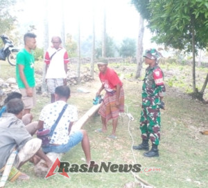 Koramil 1621-04/Amanatun Dukung Persiapan Upacara Kemerdekaan RI ke-80 di Desa Noebana