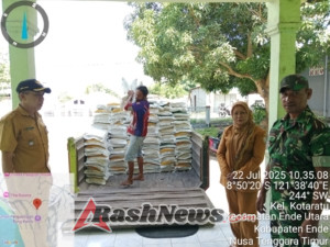 Babinsa Kodim 1602/Ende Amankan Penyaluran Bantuan Beras di Kecamatan Ende Utara