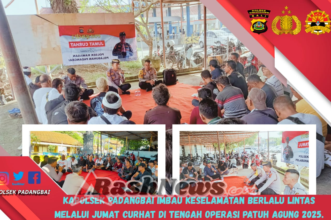 Kapolsek Padangbai imbau keselamatan berlalu lintas melalui Jumat Curhat di tengah Operasi Patuh Agung 2025.