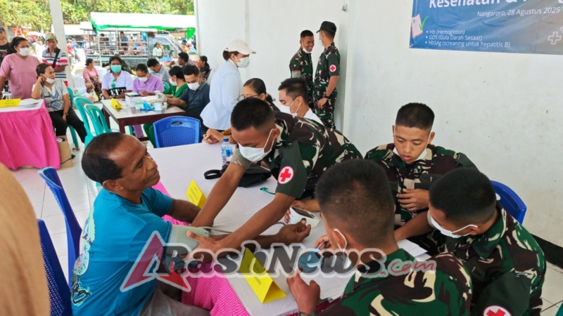 Pemeriksaan Hb, GDS, dan Skrining Hepatitis B oleh Kompi Kesehatan Yonif TP 834/WM beserta Tim Puskesmas Danga di Nangaroro