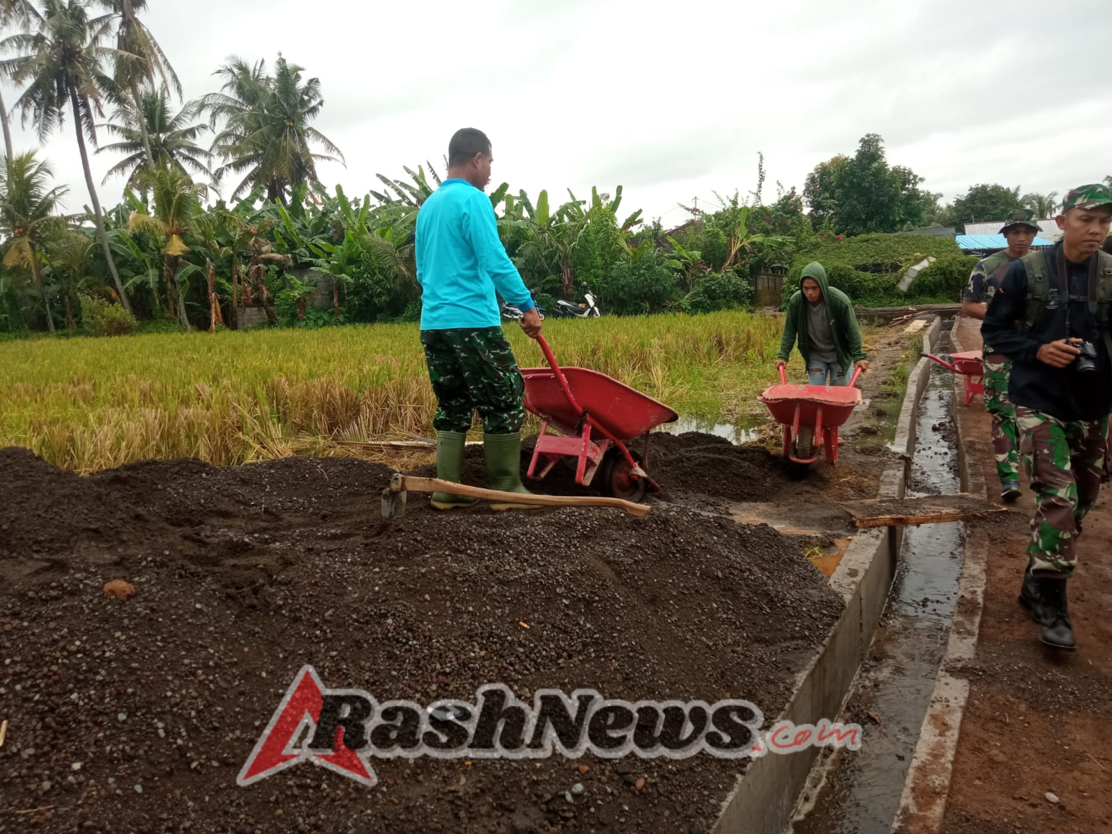 Sinergi TNI dan Rakyat Desa Batuan Sukseskan Pembangunan Jalan Usaha Tani TMMD Gianyar