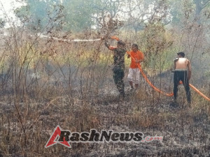 Babinsa, Bhabinkamtibmas, dan BPBD Gerak Cepat Padamkan Kebakaran Lahan