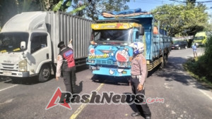 Polsek Selemadeg atensi laka lantas Truk Tronton di Jalur Utama Simpang Sukawati