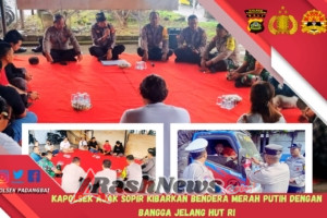 Kapolsek ajak Sopir kibarkan Bendera Merah Putih dengan bangga Jelang HUT RI
