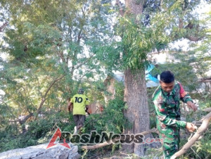 Babinsa Koramil 1624-06/Wulanggitang Bantu Warga Pangkas Pohon Antisipasi Tumbang