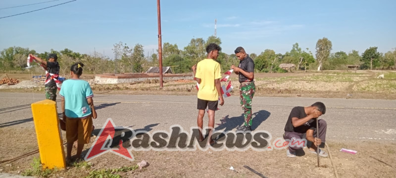 Jalur Rute Perlombaan Jalan 17 Km Dihiasi Umbul-Umbul Oleh Satgas Pos Salore Bersama Masyarakat Tulakadi