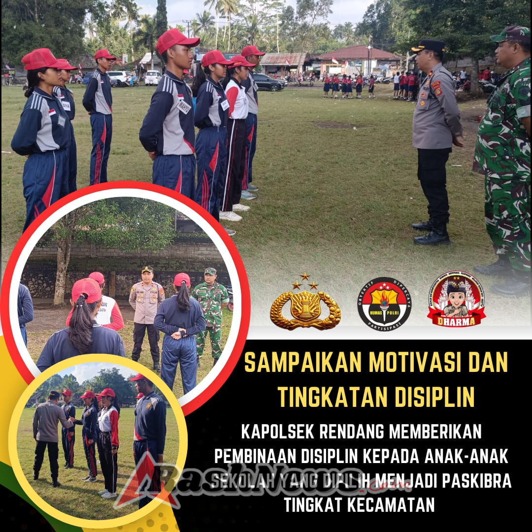 Kapolsek Rendang Melaksanakan Pembinaan Disiplin Kepada Anak-anak Sekolah Yang Terpilih Paskibra Kecamatan Rendang Tahun 2025