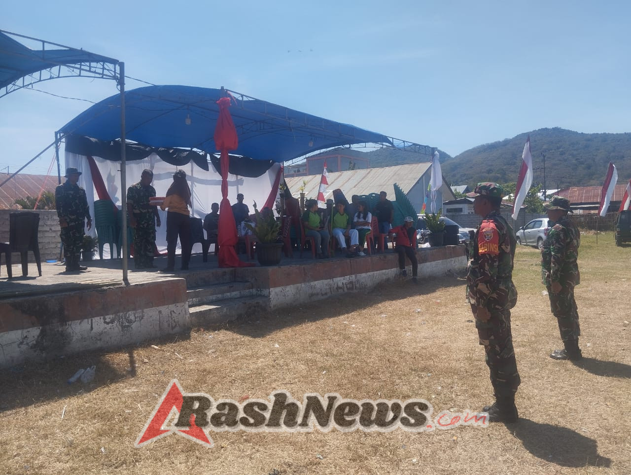 Sambut HUT RI ke-80, Koramil Reok Gelar Geladi Bersih di Lapangan Kecamatan