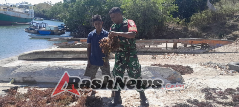 Komsos Dengan Warga Binaan Babinsa Bantu Campur Semen Buka Lantai Sumur