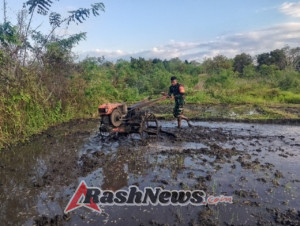 Babinsa Dampingi Petani di Pahunga Lodu Gunakan Alat Modern untuk Bajak Sawah