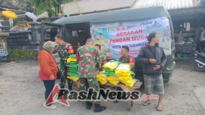 Koramil 1623-07/Bebandem laksanakan penjualan beras SPHP di lokasi Pasar tradisional dalam rangka HUT TNI ke-80.