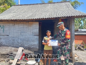 Tunaikan Amanah, Babinsa Klumpu Salurkan Bantuan Dana Pendidikan  Komunitas Satu Hati Bali Kepada Gede Dan Kadek