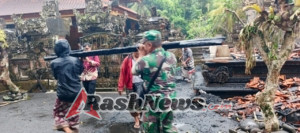 Koramil 1616-02/Ubud Hadir Berikan Dukungan Moril Pasca Musibah Kebakaran Pura Dalem