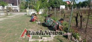 Koramil 1628-05/Jereweh Kompak Gelar Kerja Bakti Pembenahan Pangkalan