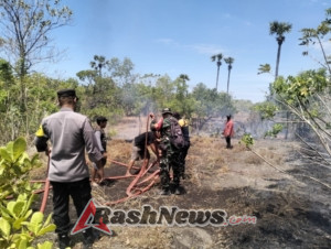Babinsa 1623-08/Kubu ikut padamkan api kebakaran lahan.