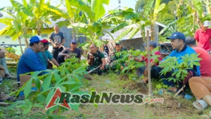 TNI Dan Rakyat Manunggal, Koramil Bersama Masyarakat Desa Kampung Gelgel Gotong Royong Bersihkan Gulma Tanaman Di Lahan Hanpangan