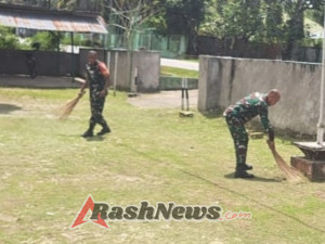 Anggota Koramil 01/Loli Kodim 1613/Sumba Barat Laksanakan Pembersihan Pangkalan