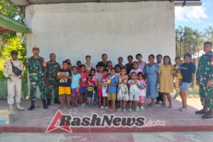 Koramil Halilulik Rayakan HUT Ke-80 TNI Secara Sederhana Dengan Masyarakat dan Anak-Anak