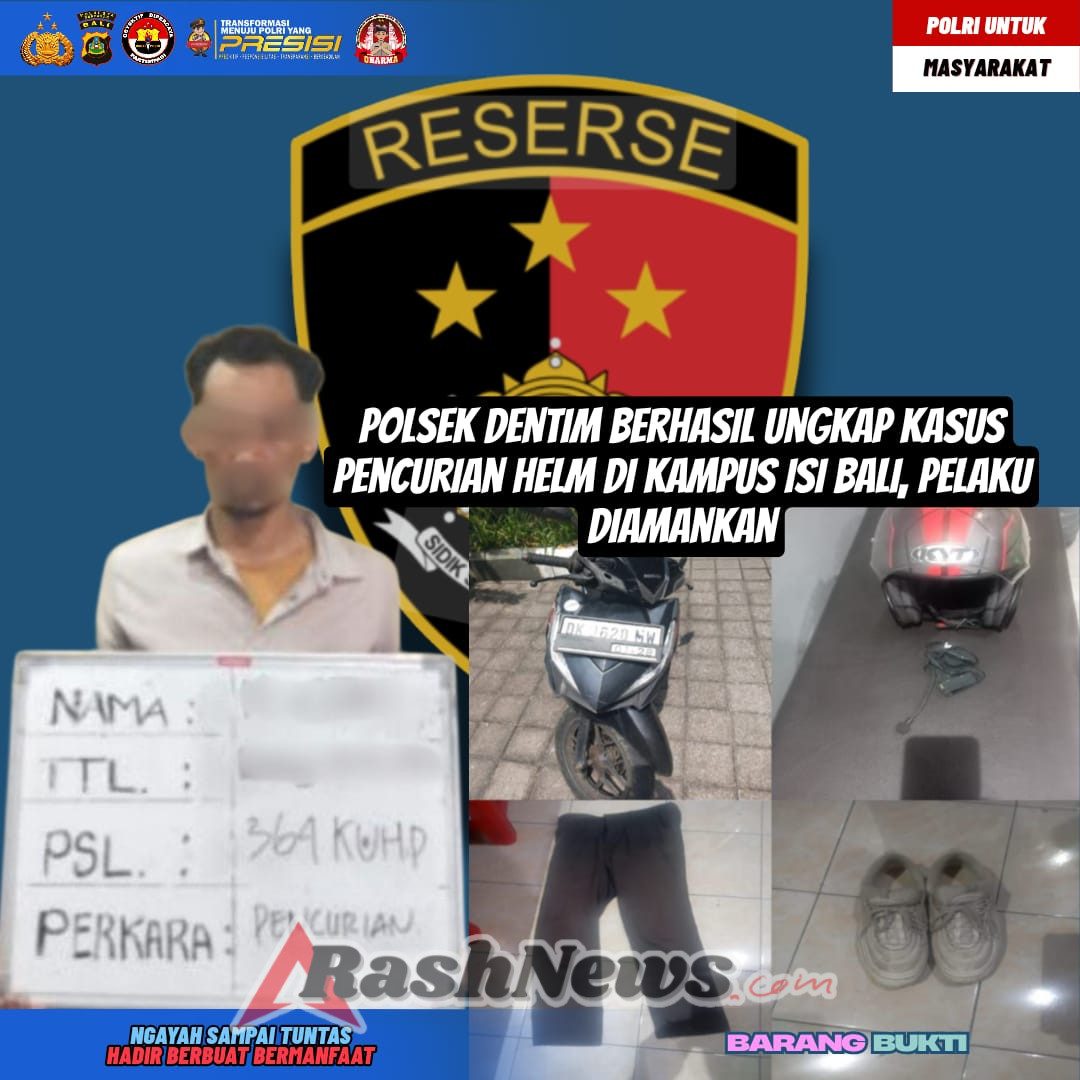 Polsek Dentim Berhasil Ungkap Kasus Pencurian Helm di Kampus ISI Bali, Pelaku Diamankan
