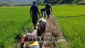 Babinsa Bajawa dan Warga Benteng Tawa Gotong Royong Bersihkan Parit Persawahan