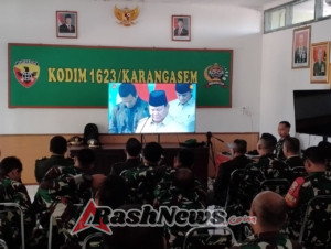 Nonton bersama secara virtual Upacara Peringatan HUT TNI ke-80 dipimpin Kasdim 1623/Karangasem.
