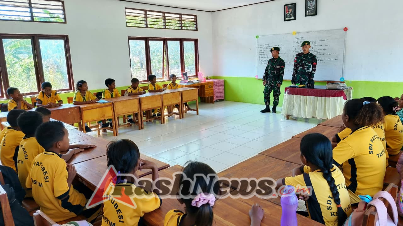Satgas Pamtas Yonarmed 12 Kostrad Pos Dafala dan Fatubesi Atas Laksanakan Kegiatan Gadik di Sekolah Perbatasan