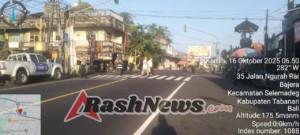 Strong Point Polsek Selemadeg Amankan Lalu Lintas Pagi di Pasar Bajera
