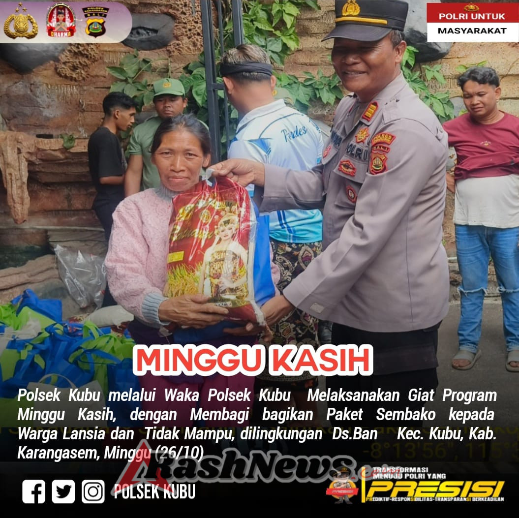 Waka Polsek Kubu Bagikan Sembako kepada Lansia Kurang Mampu Lewat Program “Minggu Kasih”
