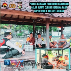 POLSEK KAWASAN PELABUHAN PADANGBAI GELAR JUMAT CURHAT BERSAMA PARA SOPIR TRUK DI AREA PELABUHAN