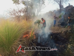 Babinsa Koramil 1623-02/Abang bergerak cepat padamkan api kebakaran lahan.
