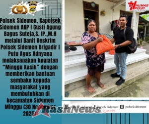 Melalui Giat Minggu Kasih, Polsek Sidemen Bagikan Sembako Kepada Warga Kurang Mampu
