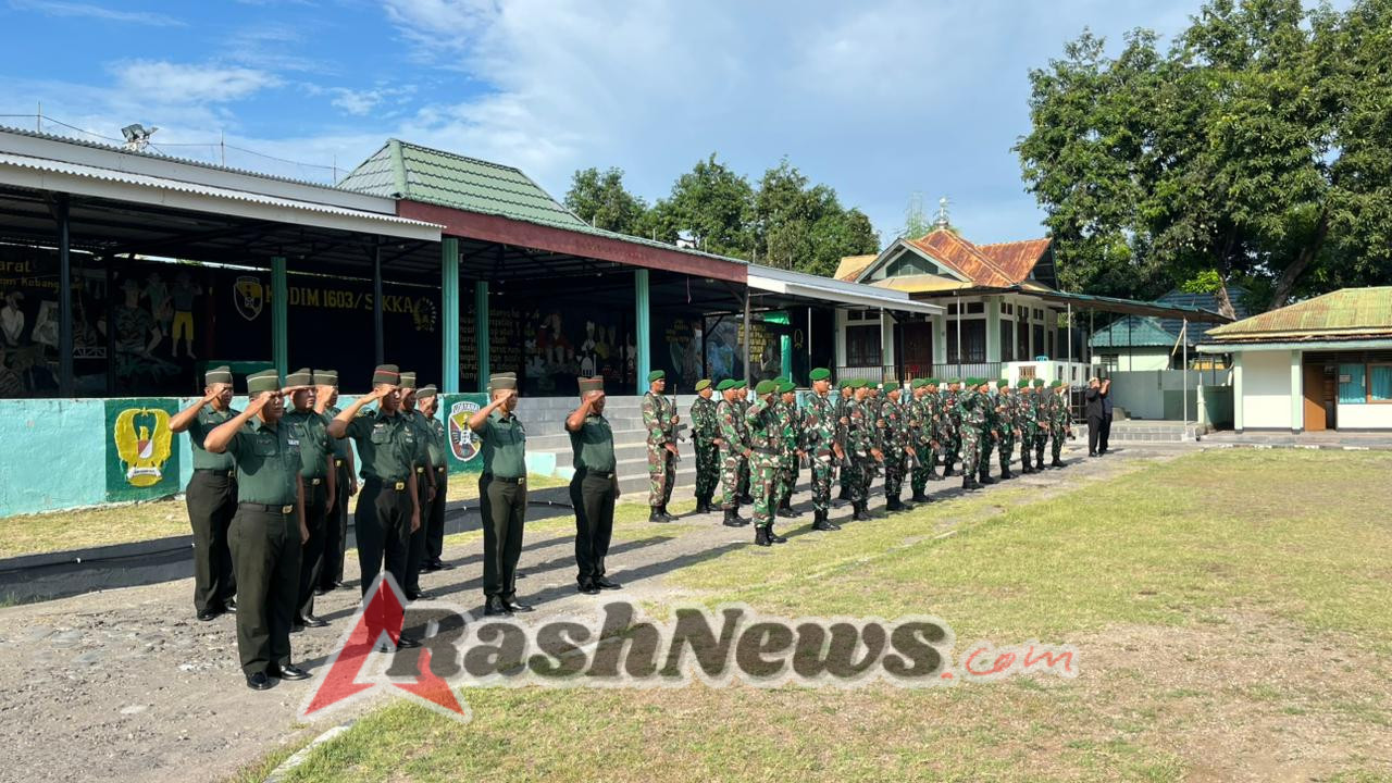 Dengan Khidmat, Kodim 1603/Sikka Gelar Upacara Bendera Sebagai Sarana Pembinaan Disiplin Prajurit