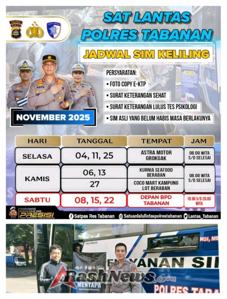 Polres Tabanan Umumkan Jadwal SIM Keliling November 2025, Pelayanan Lebih Dekat untuk Warga