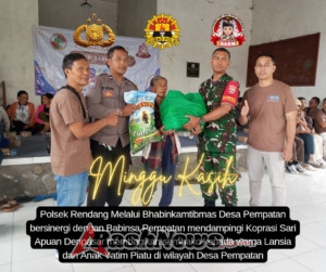 Minggu Kasih Polsek Rendang Bantu Salurkan Bantuan Sosial Dari Donatur Kepada Warga Kurang Mampu Di Desa Pempatan
