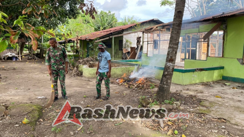 Makodim dan Asrama Iligetang Dibersihkan: Prajurit Sikka Kompak Wujudkan Lingkungan Sehat