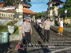 Polsek Klungkung Lakukan Pengamanan Hari Raya Galungan di Sejumlah Titik Kota Semarapura