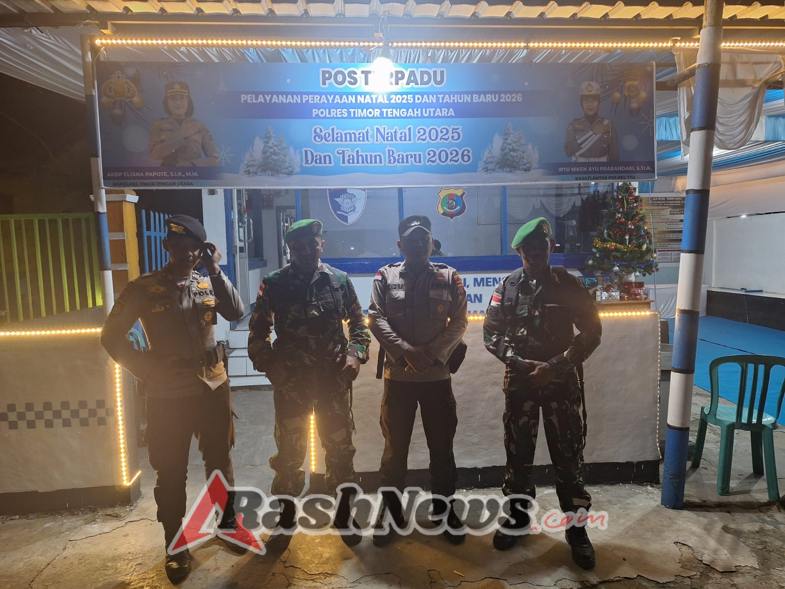 Jelang Tahun Baru 2026, Personel Koramil 1618-01/Miotim dan Polres TTU Siaga Penuh di Pos Tulip