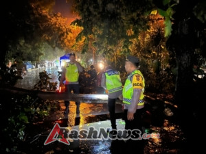 Personel Gabungan Bersihkan Pohon Tumbang Di Area Pura Goa Lawah.