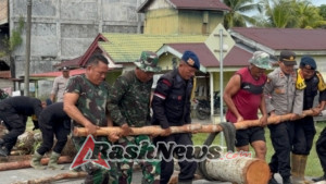 Sinergitas TNI Polri dan Masyarakat Bangun Jembatan Darurat di Aceh Singkil