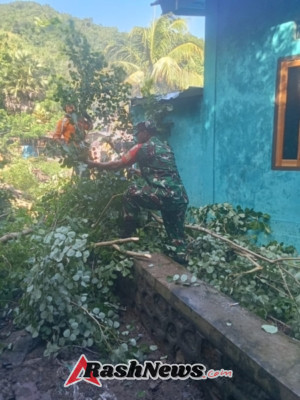 TNI–BPBD Sigap Atasi Pohon Tumbang yang Timpa Posyandu di Desa Sapugara Bree